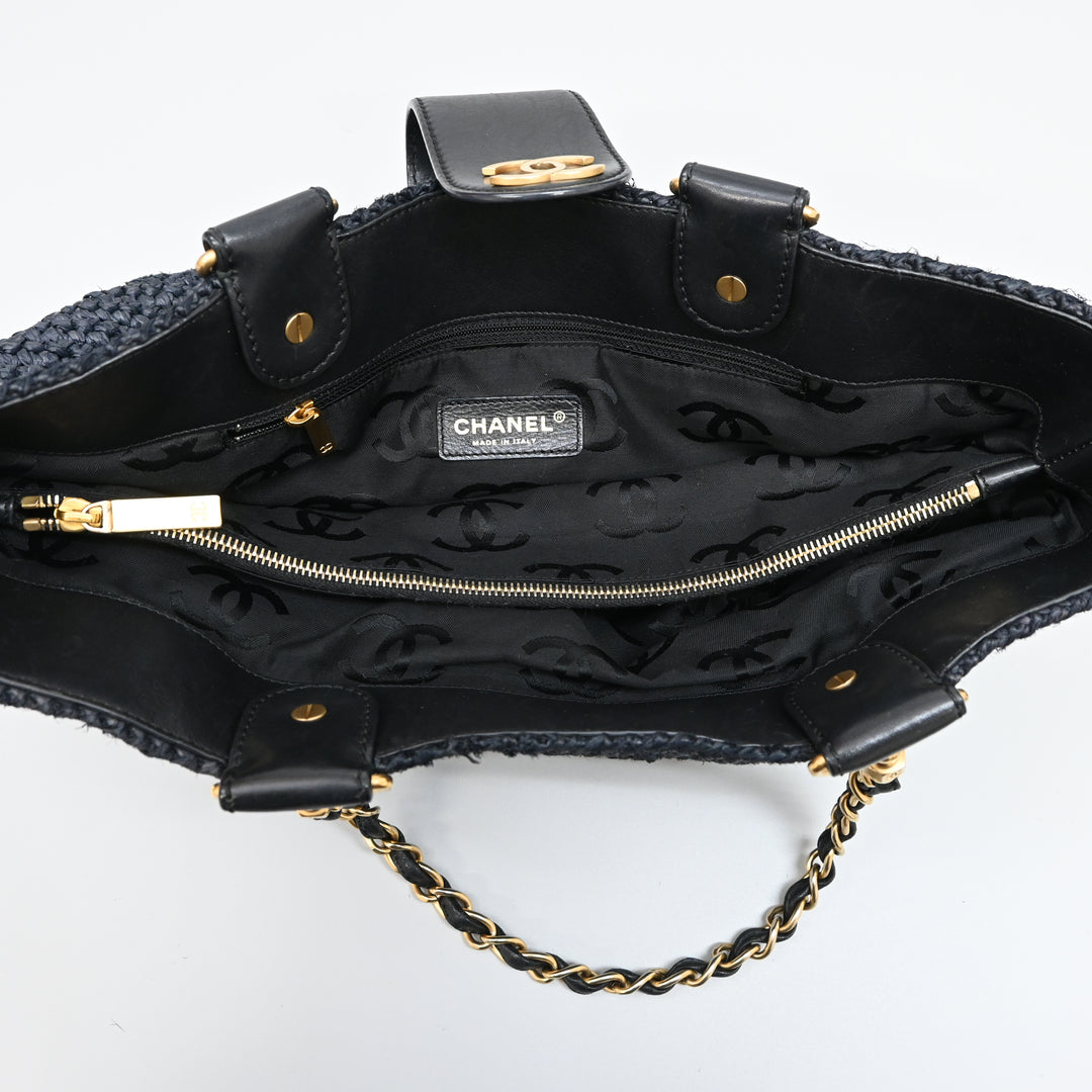 CHANEL Coco Mark Turn Lock Straw Tote Bag P43699V