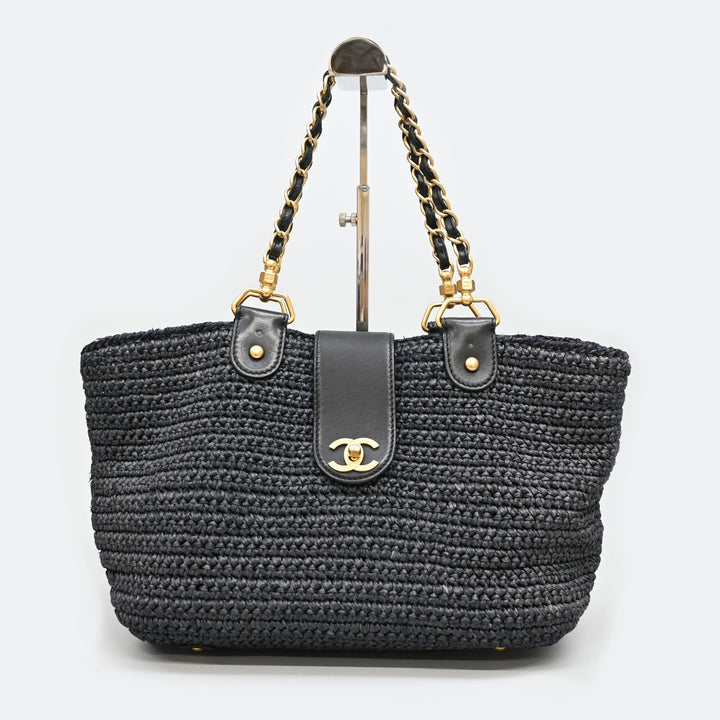 CHANEL Coco Mark Turn Lock Straw Tote Bag P43699V