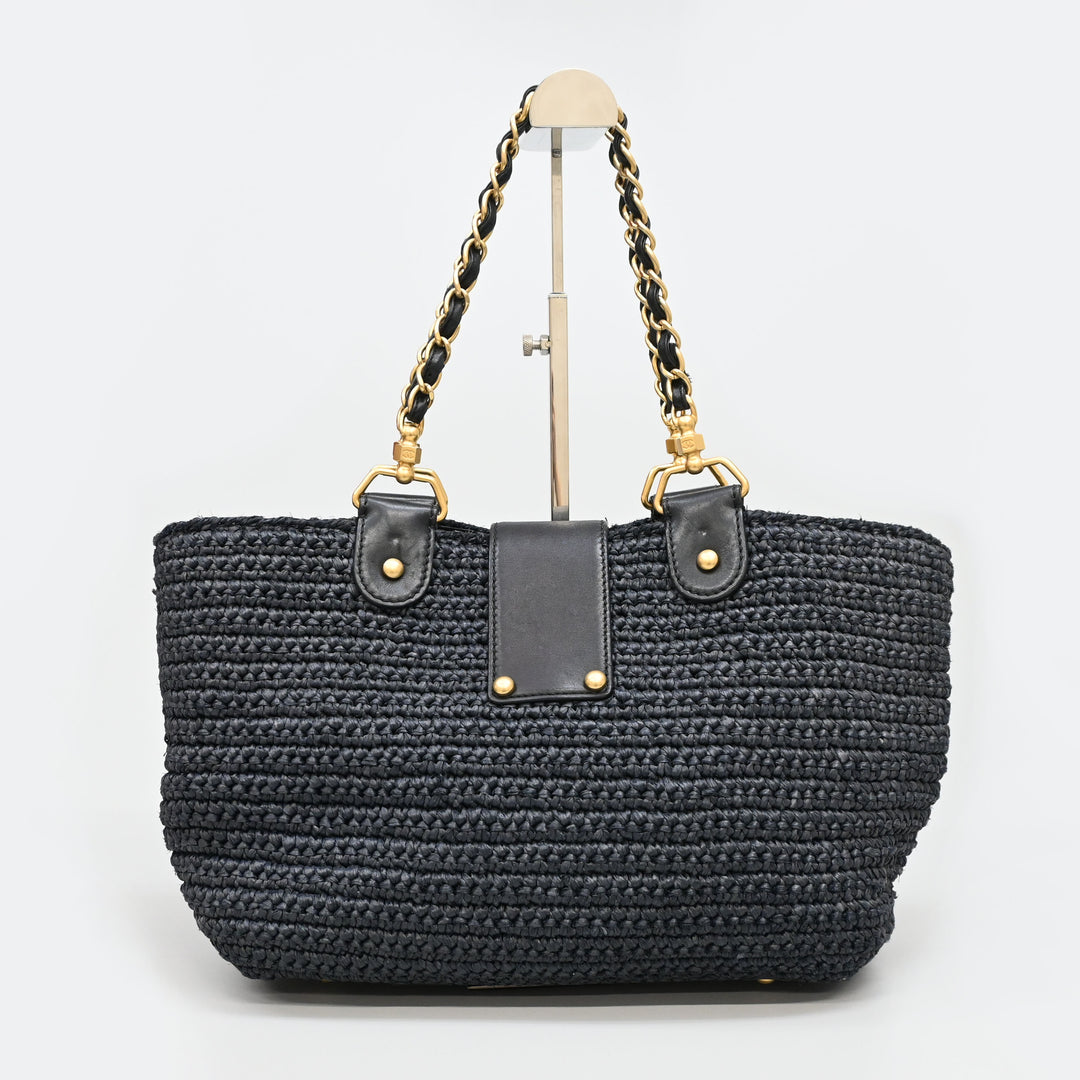 CHANEL Coco Mark Turn Lock Straw Tote Bag P43699V