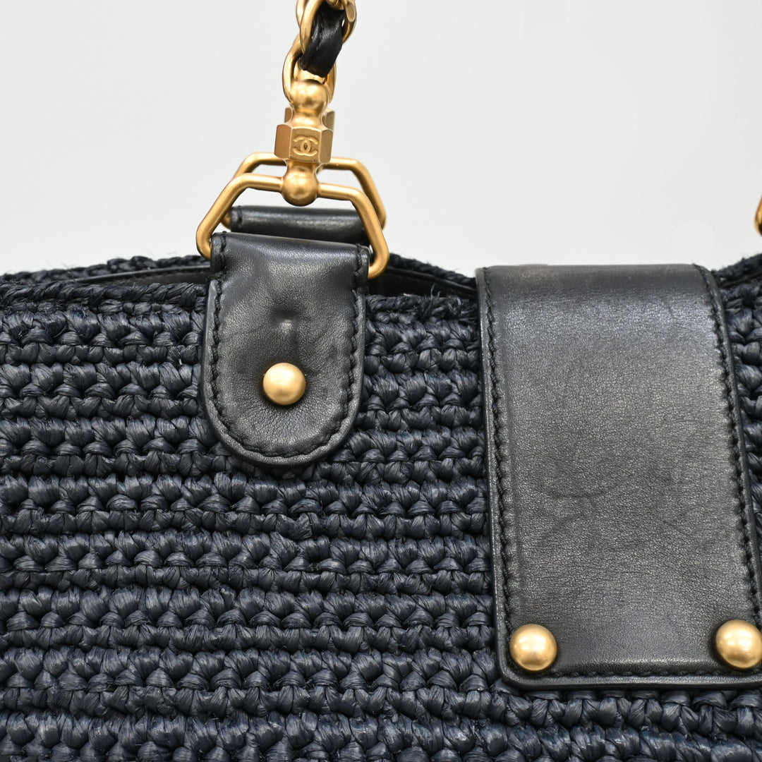 CHANEL Coco Mark Turn Lock Straw Tote Bag P43699V