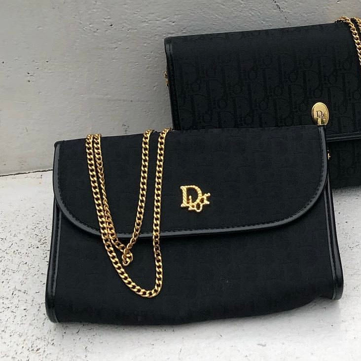 Christian Dior Vintage Black Trotter Canvas Shoulder Bag 