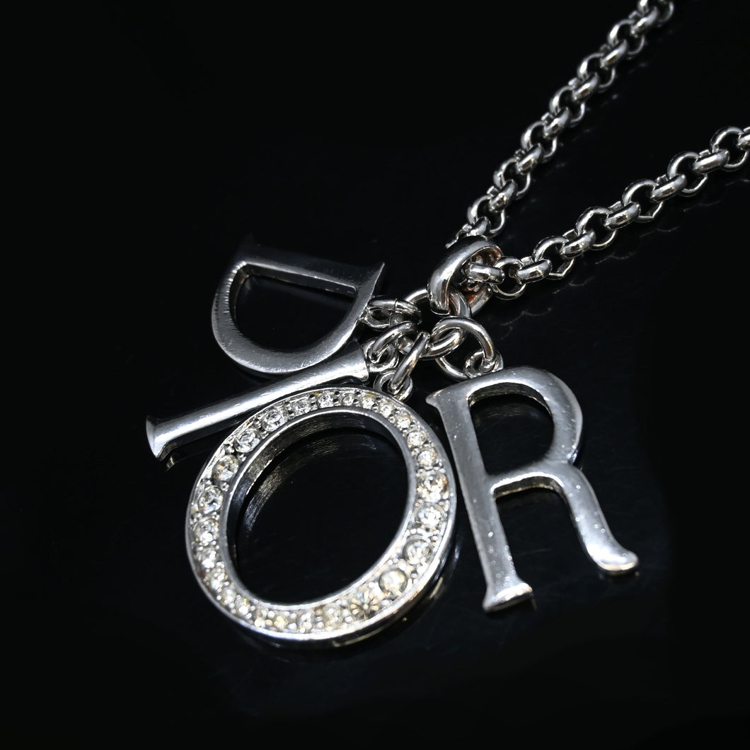 Christian Dior Logo rhine Stone Long Necklace P44031V