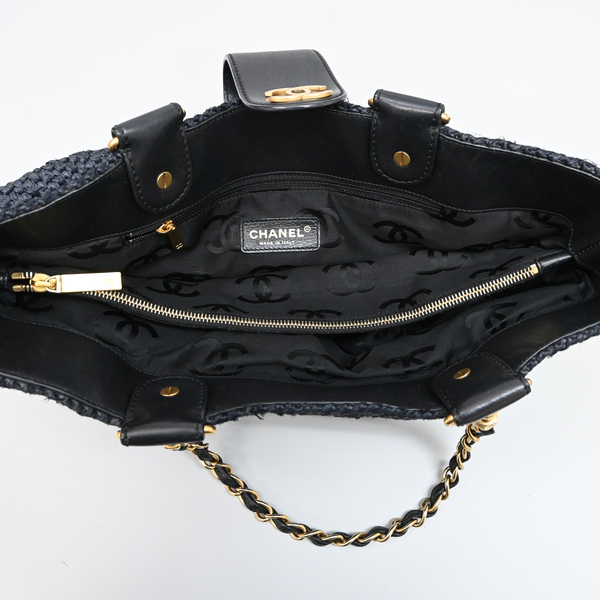 CHANEL シャネル ココマーク ターンロック ストロー トートバッグ 