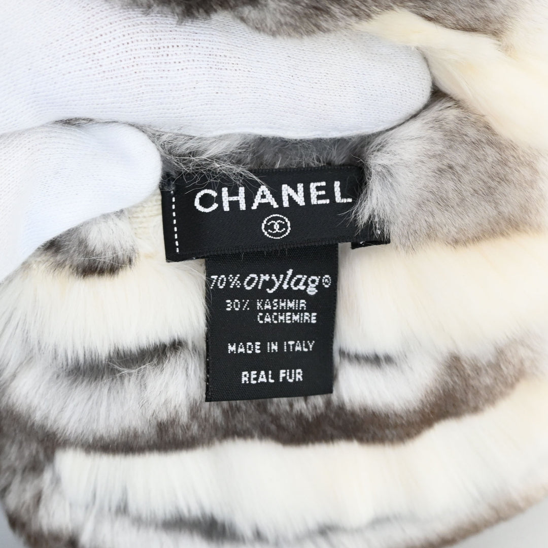 CHANEL Coco Mark Orig Lug x Cashmere Fur Muffler P44538V