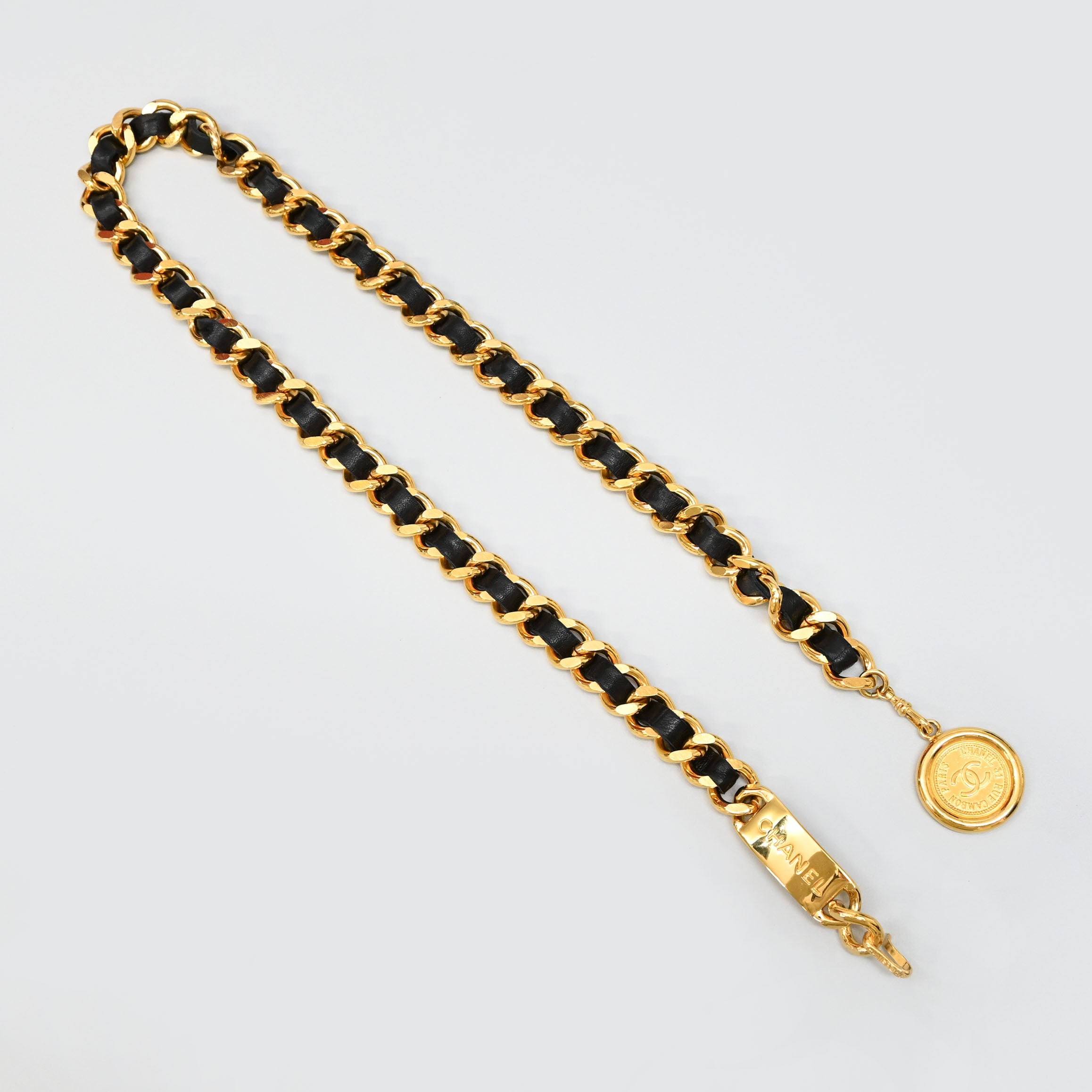 ヴィンテージChanel 黒 レザー ベルト チェーン付き CHANEL シャネル ブラック レザー ベルト チェーンベルト - メルカリ