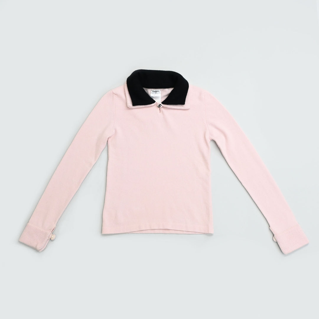 CHANEL 샤넬 코코 마크 버튼 캐시미어 니트 폴로 P44149V