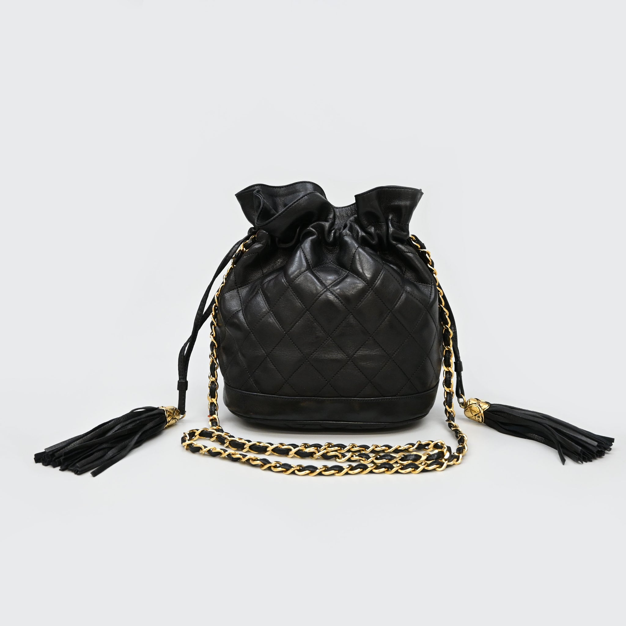 ◆AB4075 CHANEL シャネル マトラッセ 巾着 チェーン ショルダー バッグ バイカラー