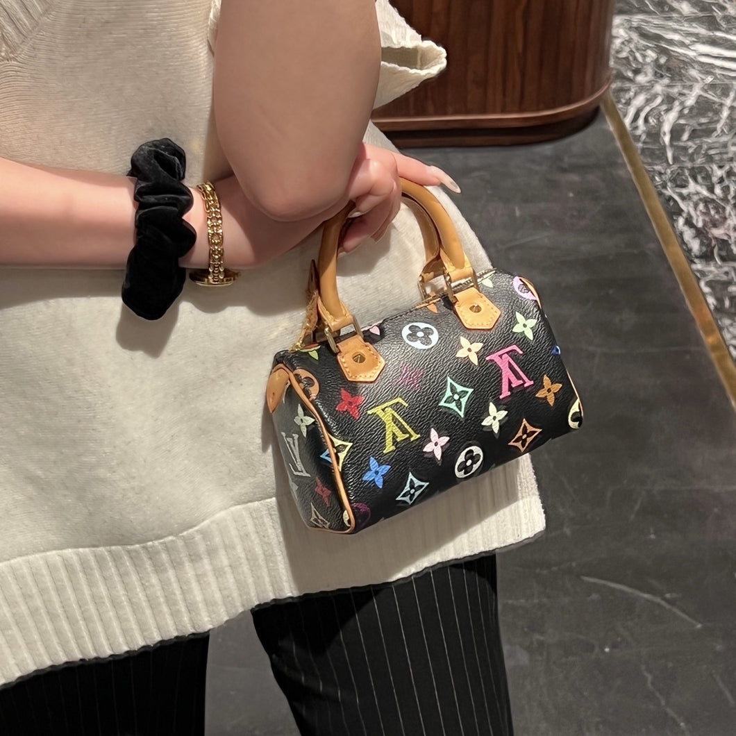 Louis Vuitton Black Multicolor Mini Speedy Nano Handbag