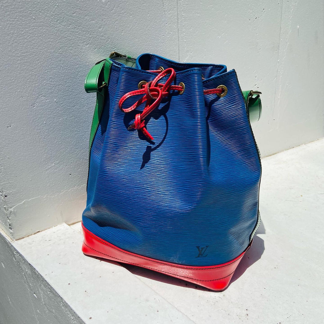 Louis Vuitton Noe Red Tri-Color Leather Drawstring Bucket Shoulder Bag