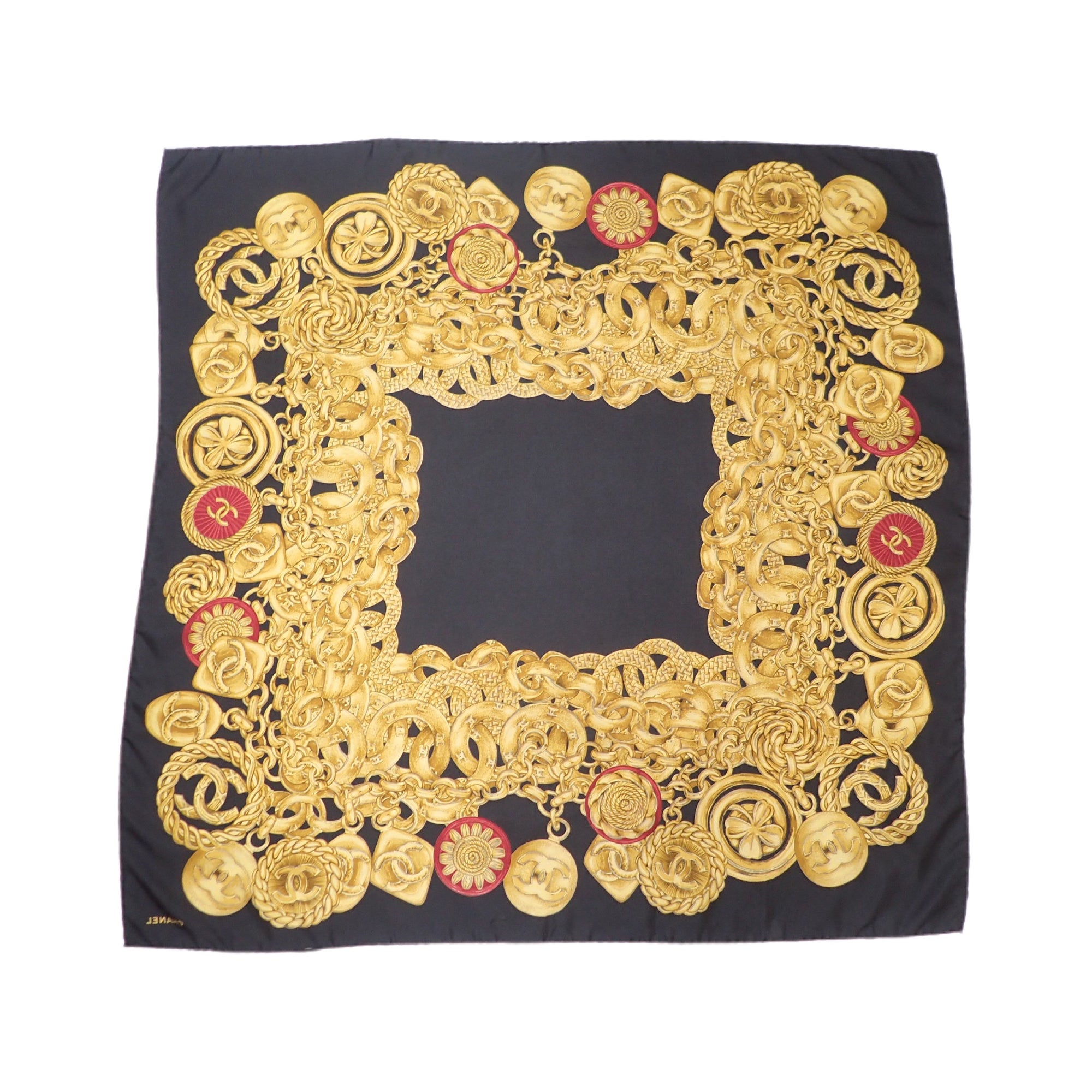 CHANEL スカーフ シャネル CHANEL スカーフ ココマーク ブラウン 茶 チェーン